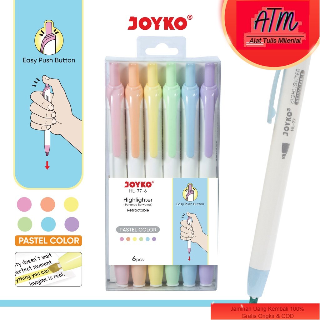 

Penanda Berwarna Highlighter Joyko HL-77-6 Warna Pastel Color