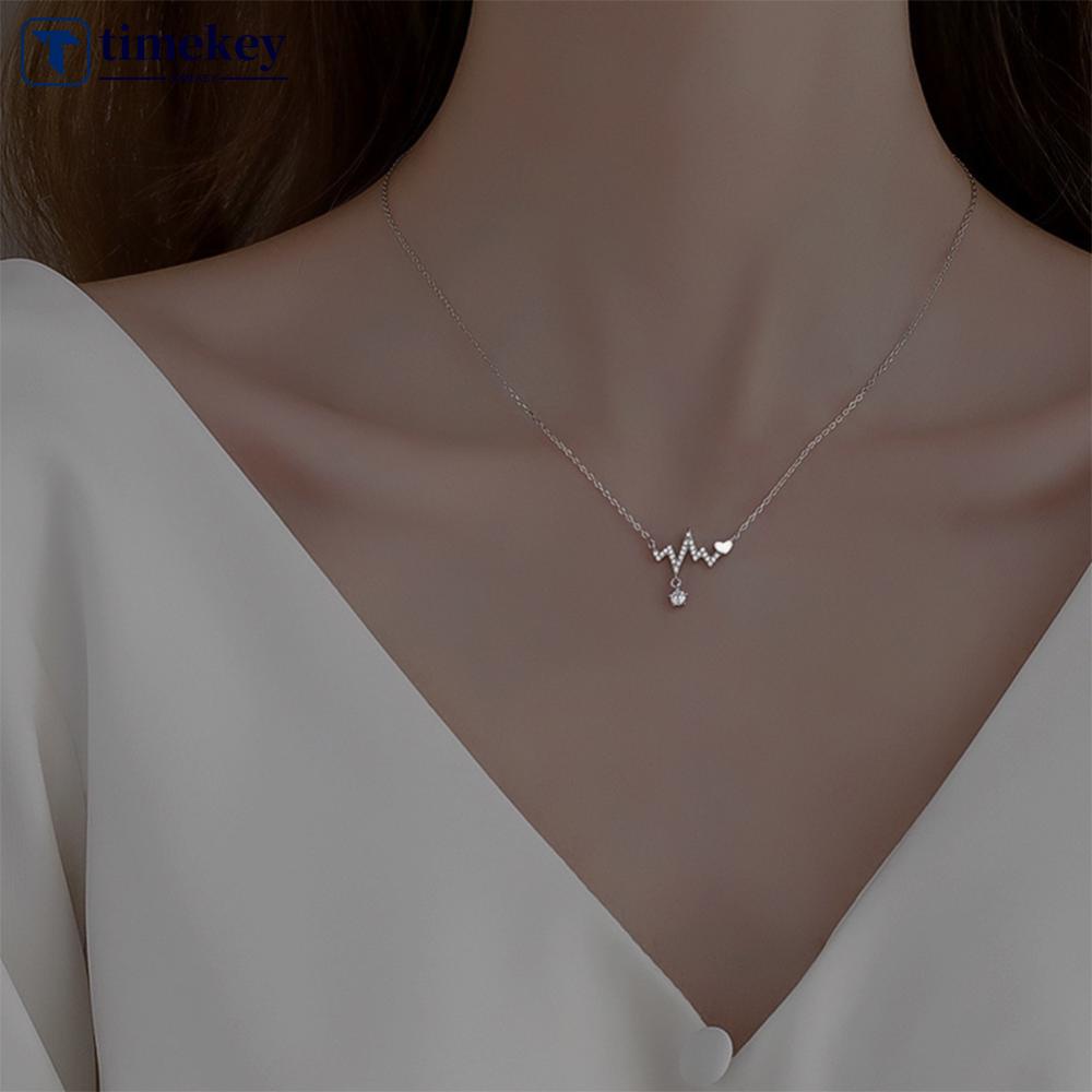 Timekey Heartbeat Pendant Necklace Niche Rantai Tulang Selangka Yang Dipersonalisasi Paduan Kalung Perhiasan Aksesori Untuk Wanita M4Q3