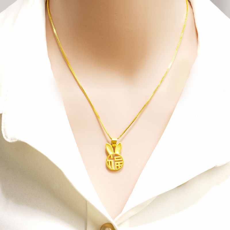 Goldkingdom Perhiasan Fashion 24 K Bangkok Aksesoris Ready Stock Beruntung Lucu Kelinci Liontin Buram Potongan Potongan Kelinci Lucu Kalung Kecil Dan Halus Kalung