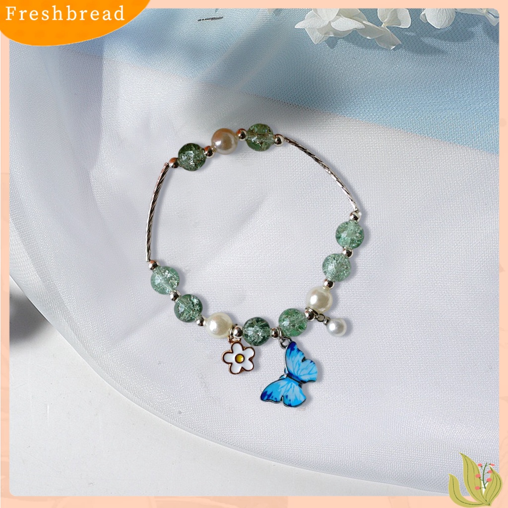 < Freshbread > Wanita Gelang Retro Temperamen Hias Manik-Manik Elastis Perhiasan Hadiah Electroplating Indah Kupu-Kupu Pesona Mutiara Imitasi/Bola Kristal Wanita Bangle