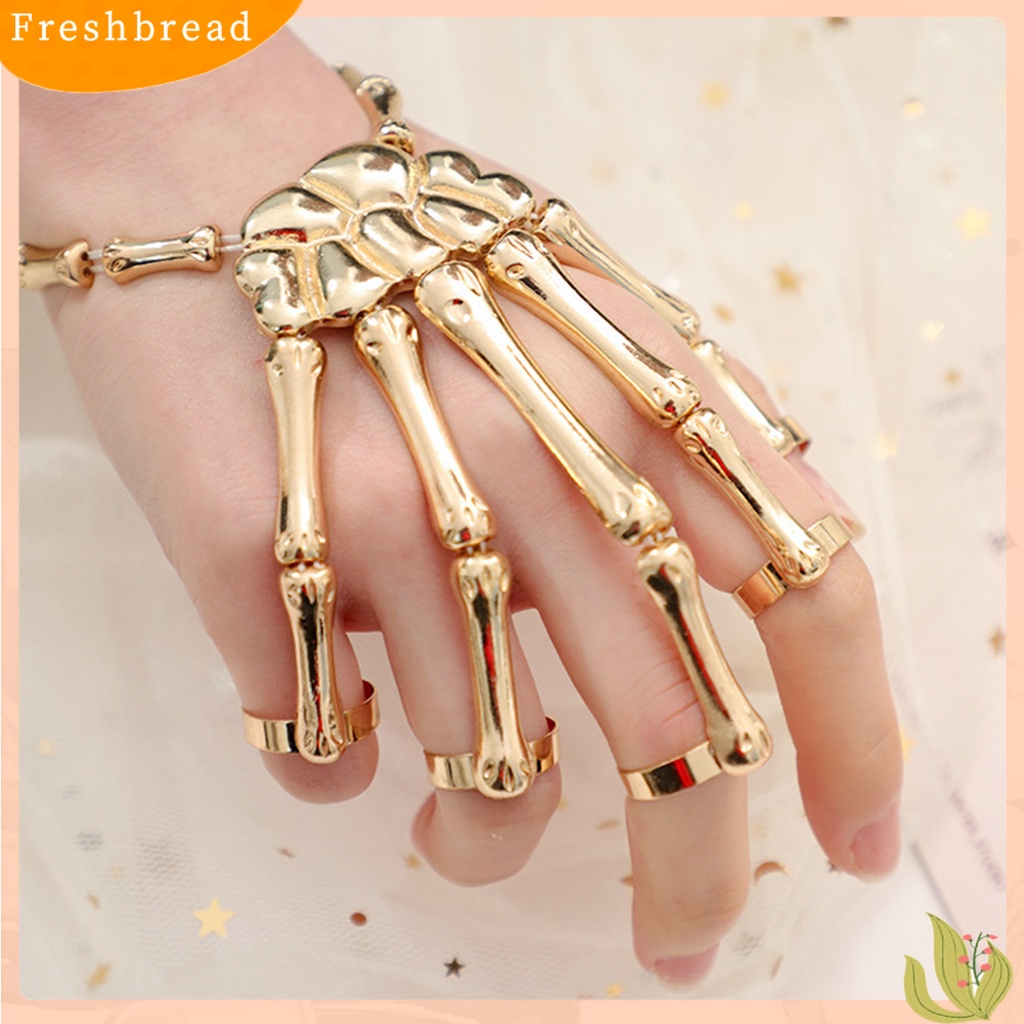 &lt; Freshbread &gt; Gelang Tangan Tangan Tengkorak Elastisitas Alloy Gothic Skeleton Halloween Cincin Bracelet Untuk Klub Malam