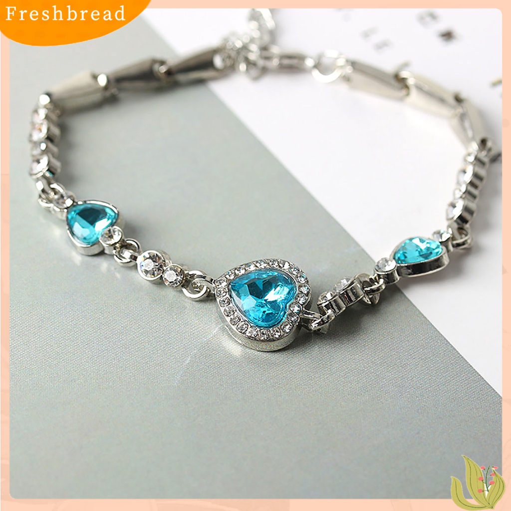 &lt; Freshbread &gt; Wanita Bentuk Hati Biru Berlian Imitasi Alloy Adjustable Gelang Rantai Elegan Untuk Pesta