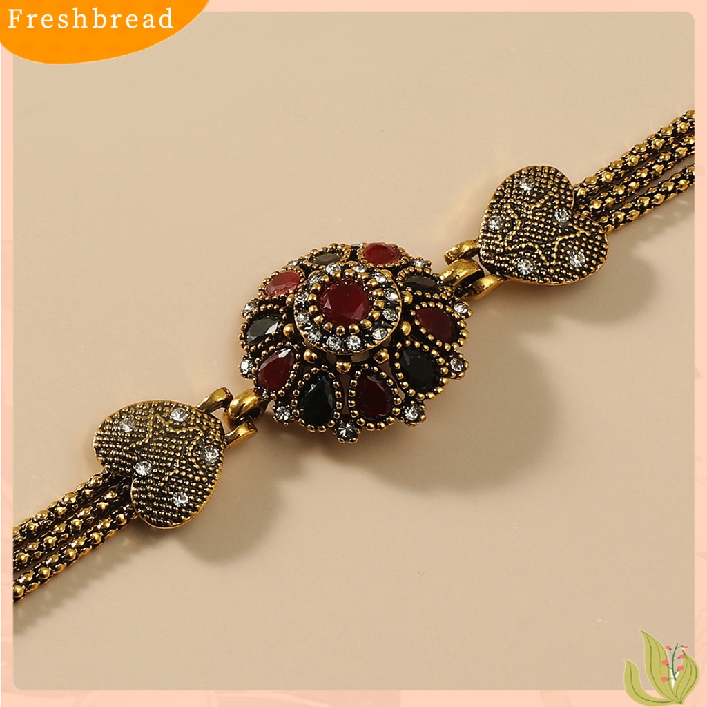 &lt; Freshbread &gt; Retro Kepribadian Berlebihan Faux Gemstone Bunga Emas Gelang Bangle Hadiah