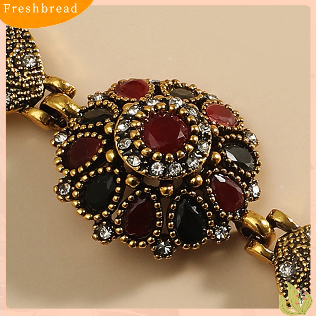 &lt; Freshbread &gt; Retro Kepribadian Berlebihan Faux Gemstone Bunga Emas Gelang Bangle Hadiah