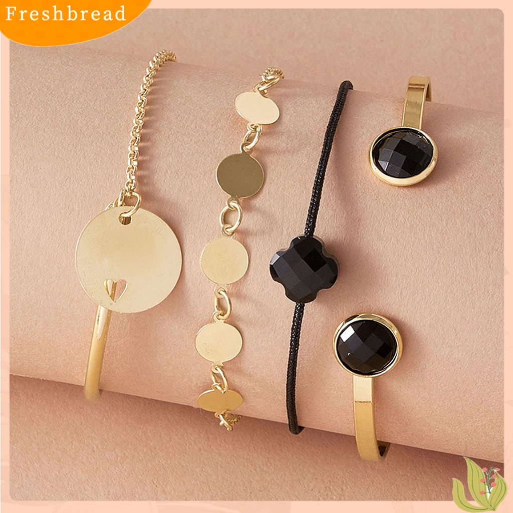 &lt; Freshbread &gt; 4Pcs/Set Stackable Alloy Bangle Indah Adjustable Potongan Bulat Wanita Gelang Untuk Kehidupan Sehari-Hari