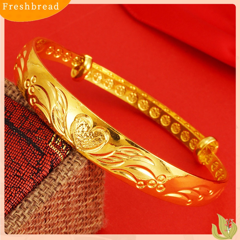 &lt; Freshbread &gt; Vintage Wanita Ikan Mas Bunga Ukir Gelang Bangle Pesta Pernikahan Perhiasan Hadiah