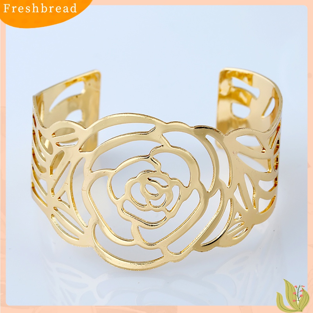 &lt; Freshbread &gt; Fashion Wanita Logam Pembukaan Mawar Berongga Manset Gelang Bangle Pergelangan Tangan Band Perhiasan