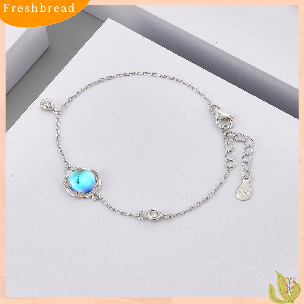 &lt; Freshbread &gt; SILVERHOO Wanita Gelang Lingkaran Biru Cubic Zirconia Adjustable Lobster Clasp All Match Bangle Fashion Jewelry