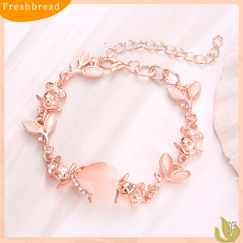 &lt; Freshbread &gt; Fashion Buatan Opal Hias Daun Gelang Wanita Pesta Bangle Perhiasan Hadiah