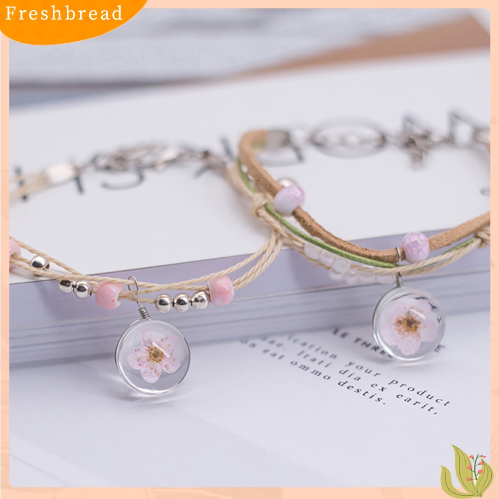 &lt; Freshbread &gt; Fashion Bola Kaca Bunga Kering Gelang Menenun Handmade Beads Women Jewelry