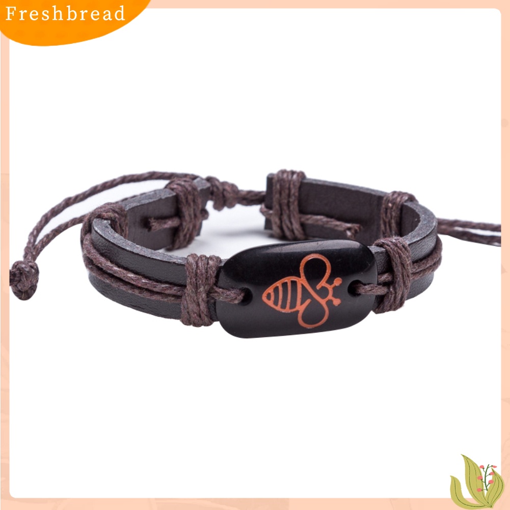 &lt; Freshbread &gt; Lovely Bee Fashion Gelang Tali Kulit Imitasi Pria Wanita Perhiasan Hadiah Ulang Tahun