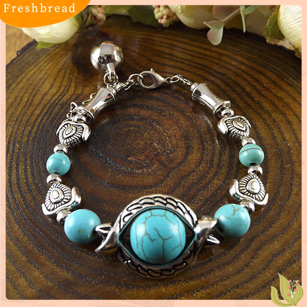 &lt; Freshbread &gt; Kupu-Kupu Dekorasi Adjustable Unisex Gelang Alloy Handmade Turquoises Beads Retro Gelang Perhiasan Aksesoris