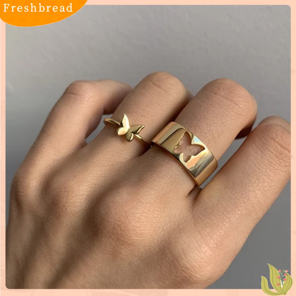 &lt; Freshbread &gt; 2Pcs/Set Butterfly Opening Alloy Lebar Tipis Berongga Cincin Pasangan Jari Cincin Untuk Anniversary