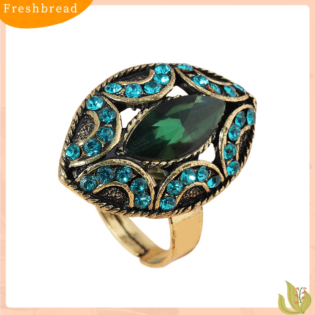 &lt; Freshbread &gt; Opening Adjustable Women Ring Alloy Oval Berlian Imitasi Berlebihan Cincin Perhiasan Aksesori