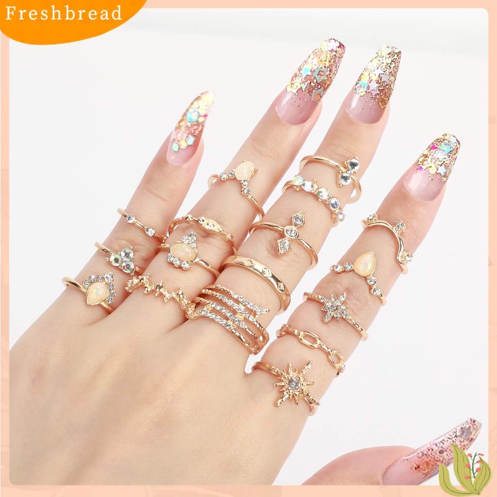 &lt; Freshbread &gt; 17Pcs/Set Cincin Jari Bohemian Perhiasan Hadiah Wanita Buatan Batu Permata Berlian Imitasi Finger Ring Untuk Pacaran