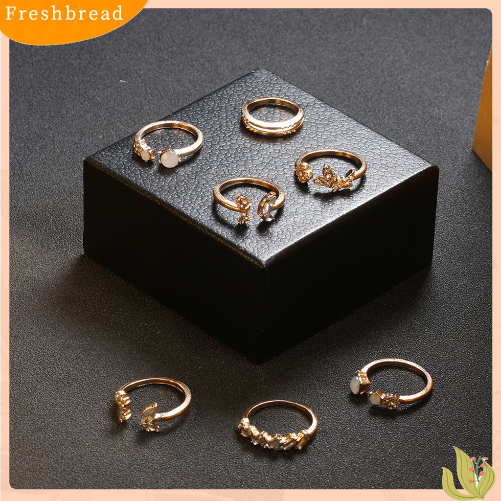 &lt; Freshbread &gt; 7Pcs Cincin Pembukaan Elegan Berlian Imitasi Mengkilap Tahan Aus Cincin Jari Temperamen Wanita Untuk Dekorasi