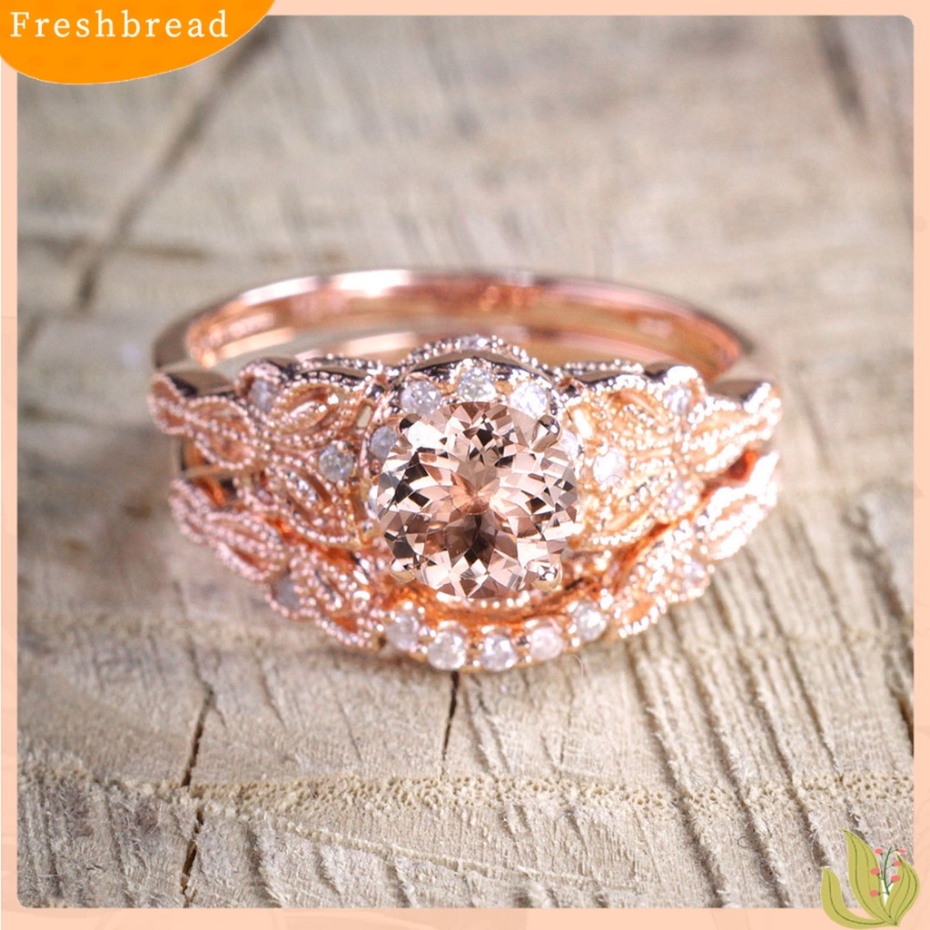 &lt; Freshbread &gt; 2Pcs Cincin Tunangan Cantik Indah Berlian Imitasi Elegan Cincin Pasangan Untuk Anniversary