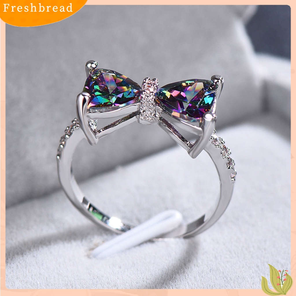 &lt; Freshbread &gt; Wanita Cincin Aesthetic Bow-knot Shiny Rhinestone Bertatahkan Sparkling Hias Hadiah Valentine Berwarna Cubic Zirconia Jari Telunjuk Cincin Perhiasan Aksesori Busana