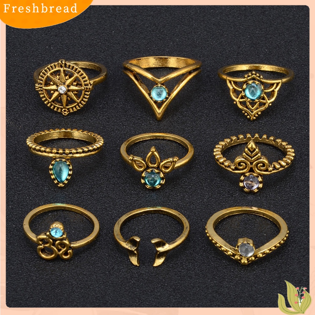 &lt; Freshbread &gt; 9Pcs Cincin Buku Jari Gaya Menarik Multi Gaya Mermaid Tail Midi Finger Knuckle Stacking Rings Set Untuk Club Party Banquet