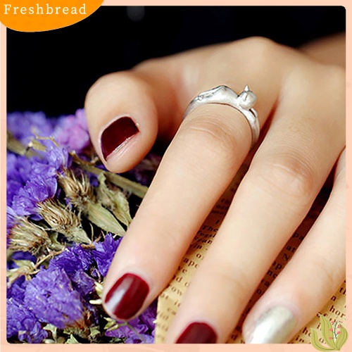 &lt; Freshbread &gt; Fashion Wanita Kucing Lucu Perak Berlapis Cincin Jari Terbuka Yang Dapat Disesuaikan Hadiah Xmas