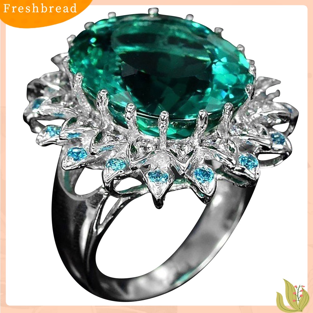 &lt; Freshbread &gt; Elegan Besar Oval Zirkon Wanita Cincin Pesta Perjamuan Pesona Perhiasan Dekorasi Hadiah