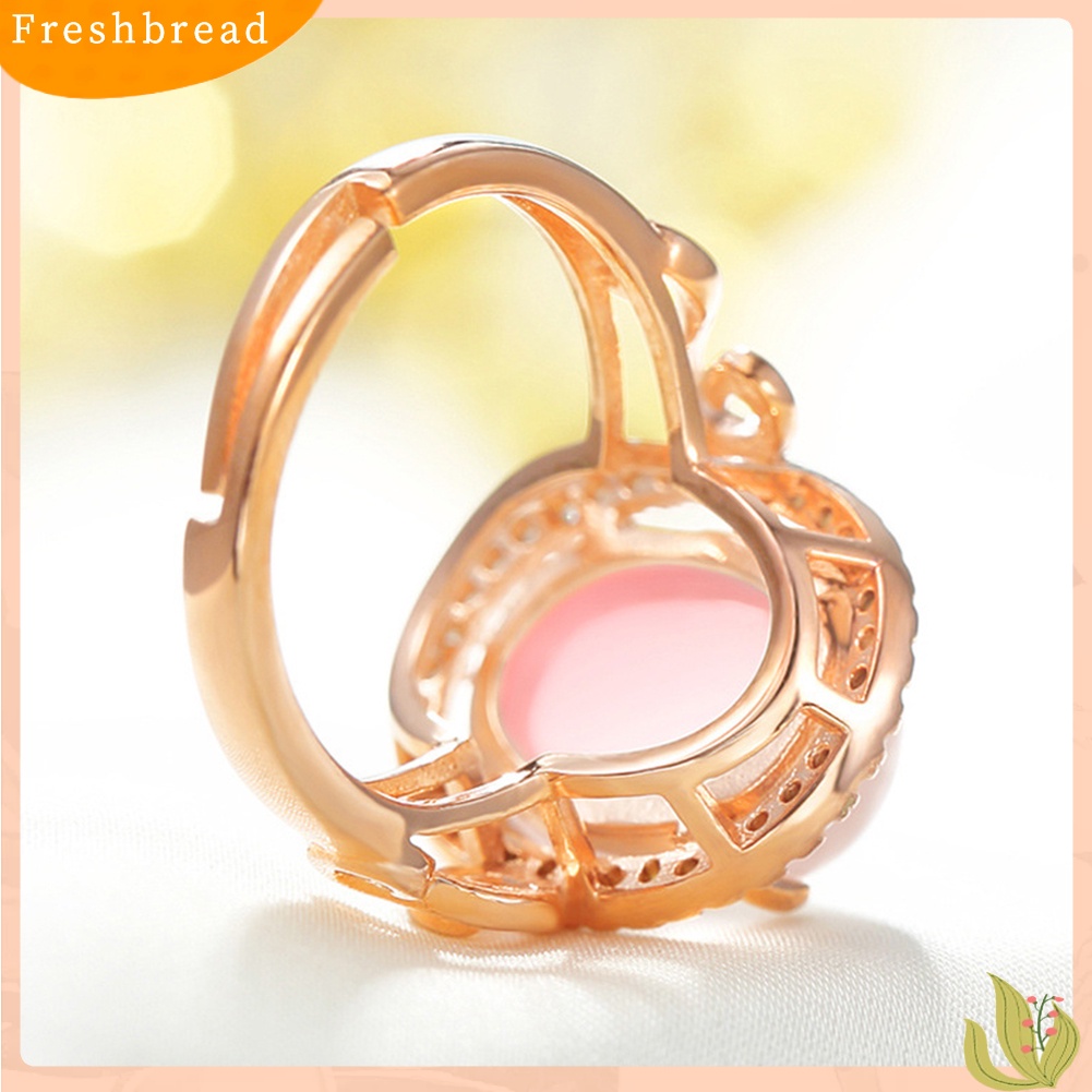 &lt; Freshbread &gt; Fashion Mewah Wanita Oval Mawar Kuarsa Berlian Imitasi Terbuka Jari Cincin Perhiasan Hadiah