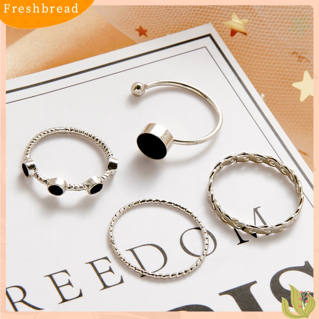 &lt; Freshbread &gt; 4pcs/Set Lady Finger Ring Set Hollow Out Opening Adjustable Warna Silver Halus Jari Dekorasi Vintage Geometris Bland Style Knuckle Ring Set Perhiasan Wanita