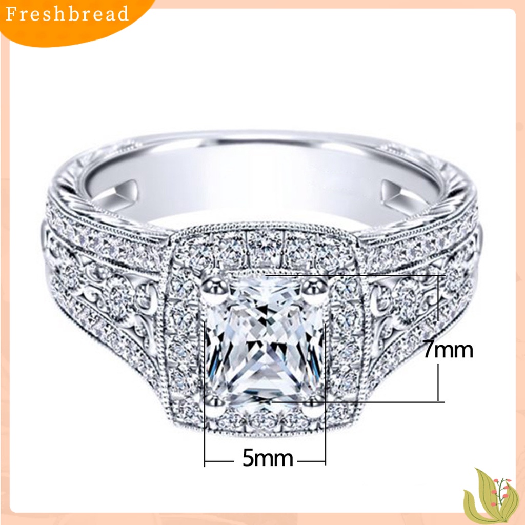 &lt; Freshbread &gt; Shiny Bright Luster Copper Women Ring Berongga Timbul Pola Bunga Cubic Zirconia Cincin Perhiasan Aksesoris