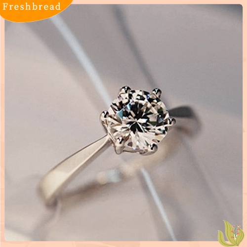 < Freshbread > Perhiasan Cincin Tunangan Kawin Zirkon Bulat Besar Berlapis Perak Wanita Mewah