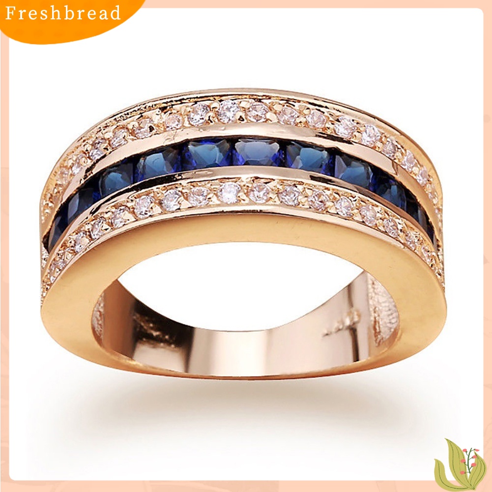 &lt; Freshbread &gt; Fashion Unisex Berlian Imitasi Mengkilap Bertatahkan Perhiasan Cincin Jari Pertunangan Pengantin