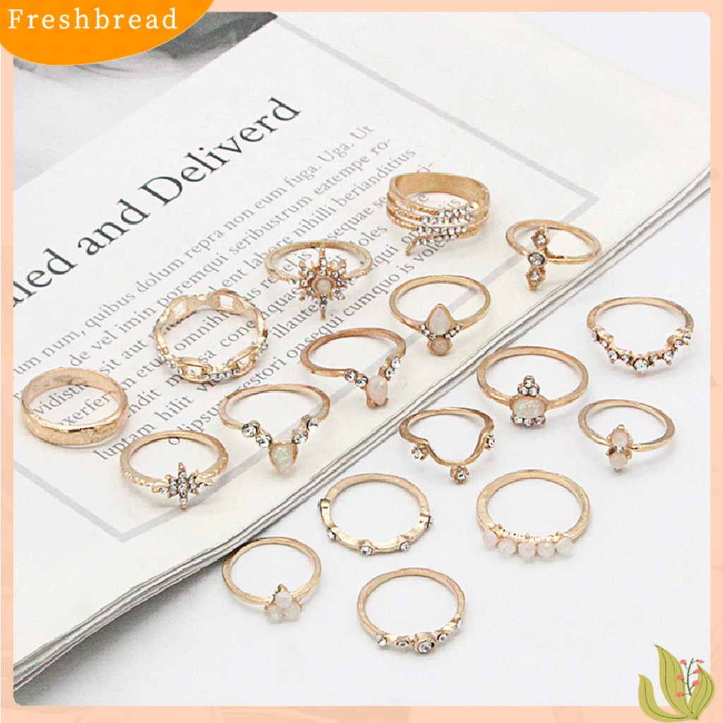 &lt; Freshbread &gt; 17Pcs/set Bohemian Sederhana Dapat Ditumpuk Berlian Imitasi Midi Cincin Buku Jari Cincin Perhiasan Aksesori