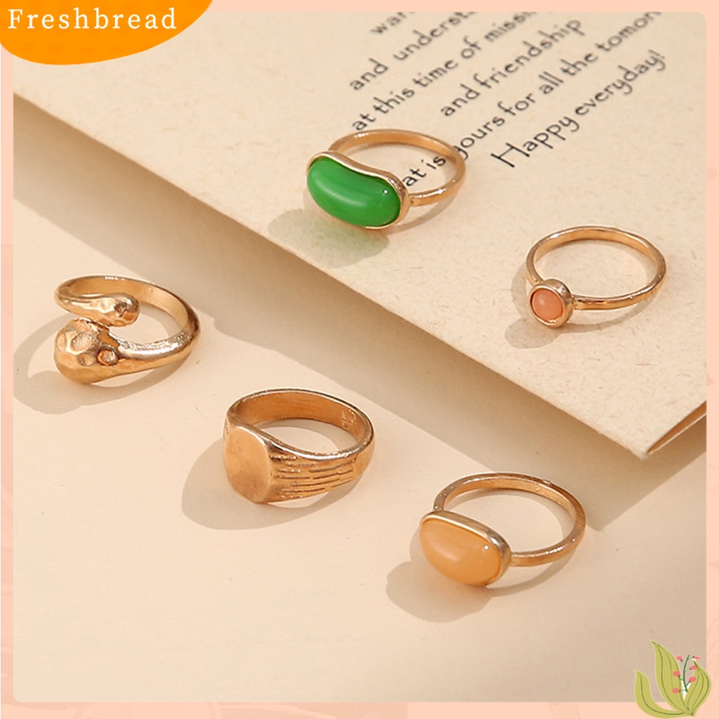 &lt; Freshbread &gt; 5Pcs/Set Cincin Buku Jari Dapat Ditumpuk Lebar Paduan Mewah Hijau Permata Imitasi Jari Rings Perhiasan Aksesori