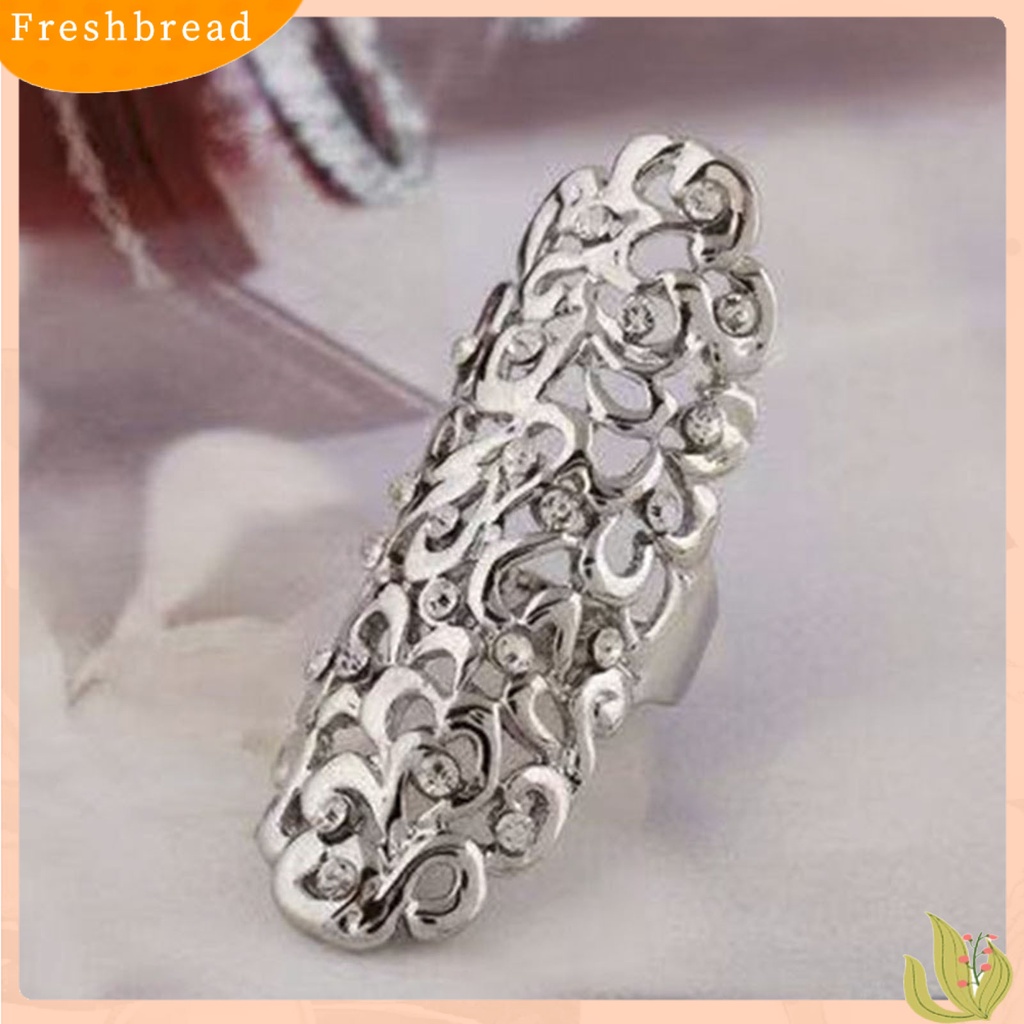 &lt; Freshbread &gt; Knuckle Ring Vintage Berlebihan Berongga Keluar Geometris Berlian Imitasi Dekorasi Electroplating Fashion Retro Ukiran Cincin Panjang Perhiasan Aksesoris