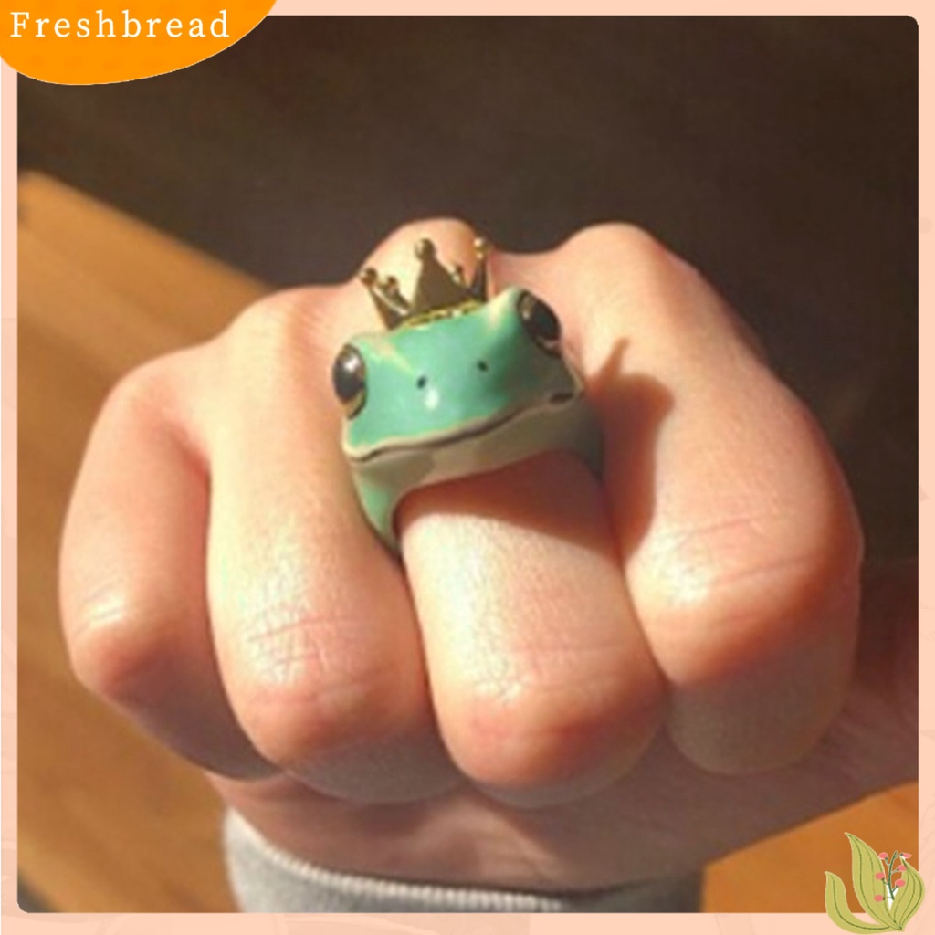 &lt; Freshbread &gt; Cincin Unisex Bentuk Kodok Perhiasan Lucu Kartun Mahkota Jari Ring Untuk Pesta