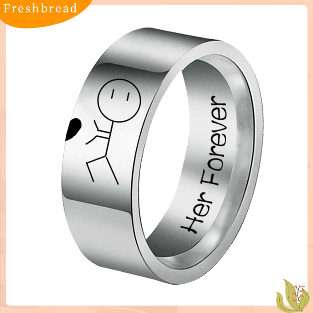 &lt; Freshbread &gt; Her Forever His Always Cartoon Abstract Ring Perhiasan Pasangan Stainless Steel