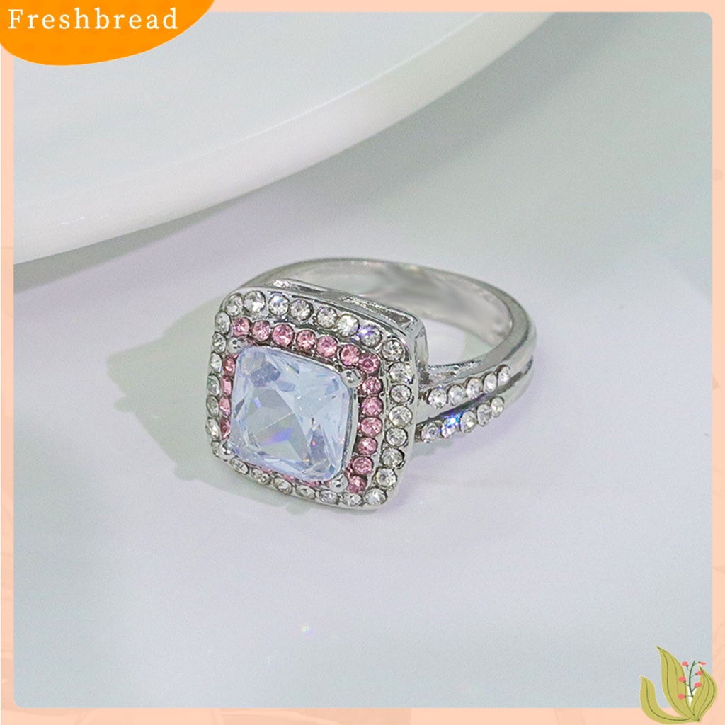 &lt; Freshbread &gt; Wanita Cincin Persegi Cubic Zirconia Perhiasan Berlian Imitasi Bersinar Cincin Jari Untuk Pernikahan