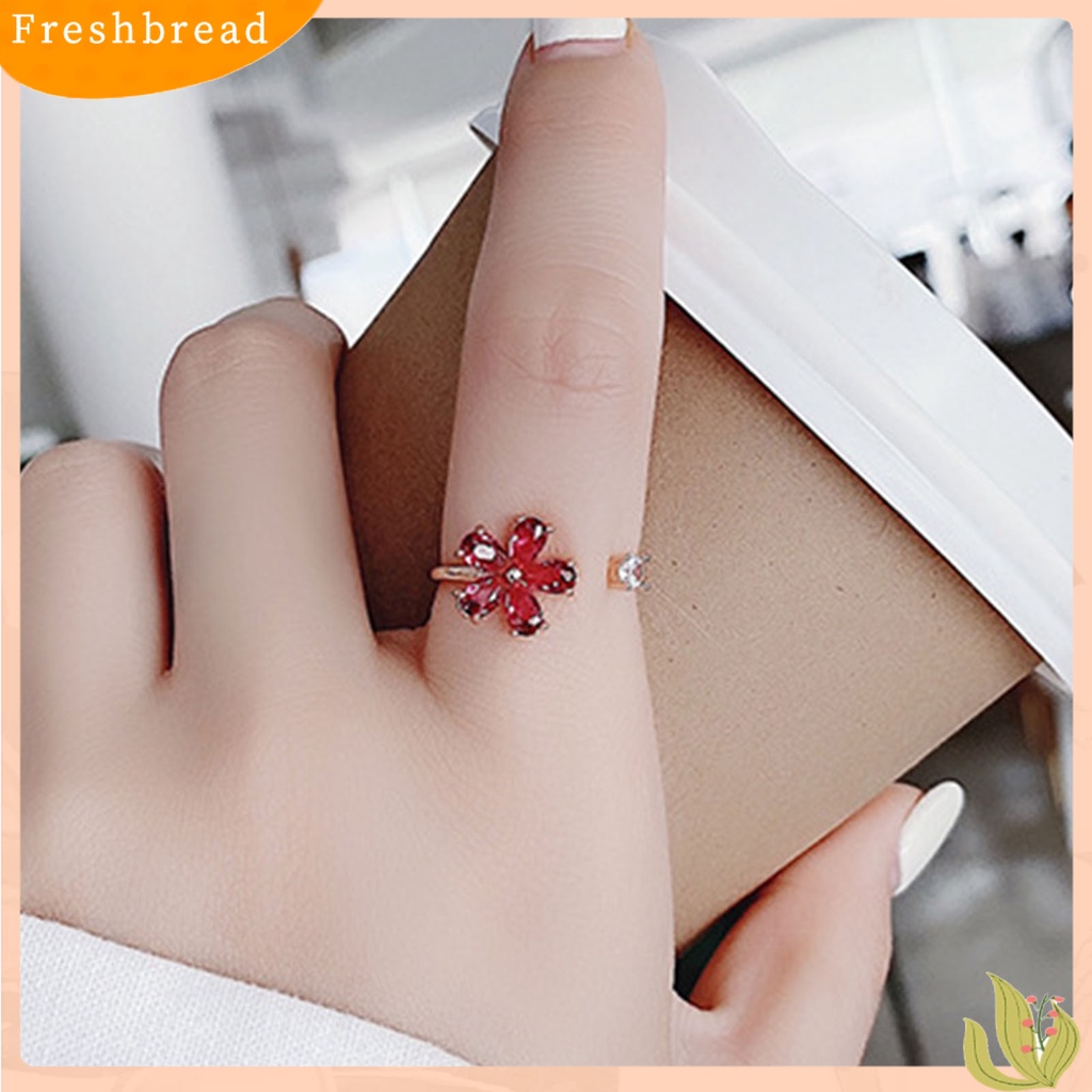 &lt; Freshbread &gt; Opening Adjustable Bright Luster Gadis Cincin Mewah Cubic Zirconia Bunga Cincin Perhiasan Aksesoris