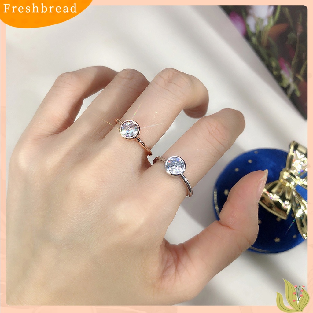 &lt; Freshbread &gt; Cincin Wanita Bulat Cubic Zirconia Perhiasan Sparkling Permukaan Halus Finger Ring Untuk Pernikahan