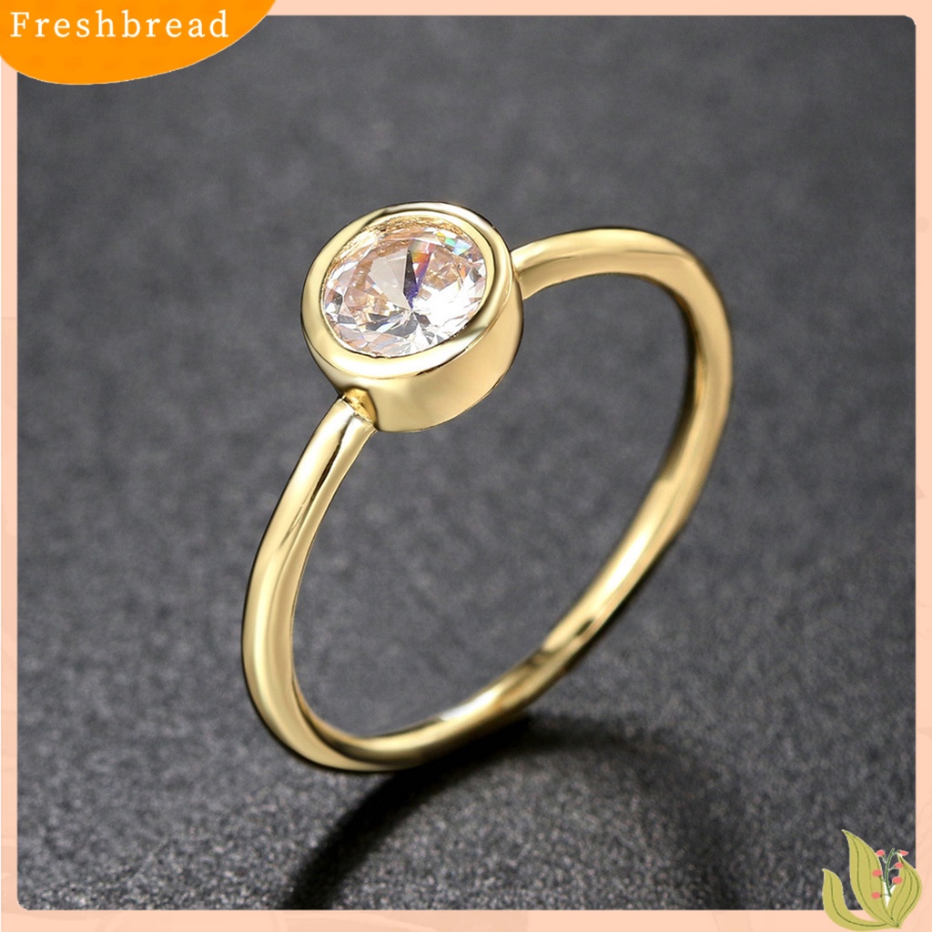 &lt; Freshbread &gt; Cincin Wanita Bulat Cubic Zirconia Perhiasan Sparkling Permukaan Halus Finger Ring Untuk Pernikahan