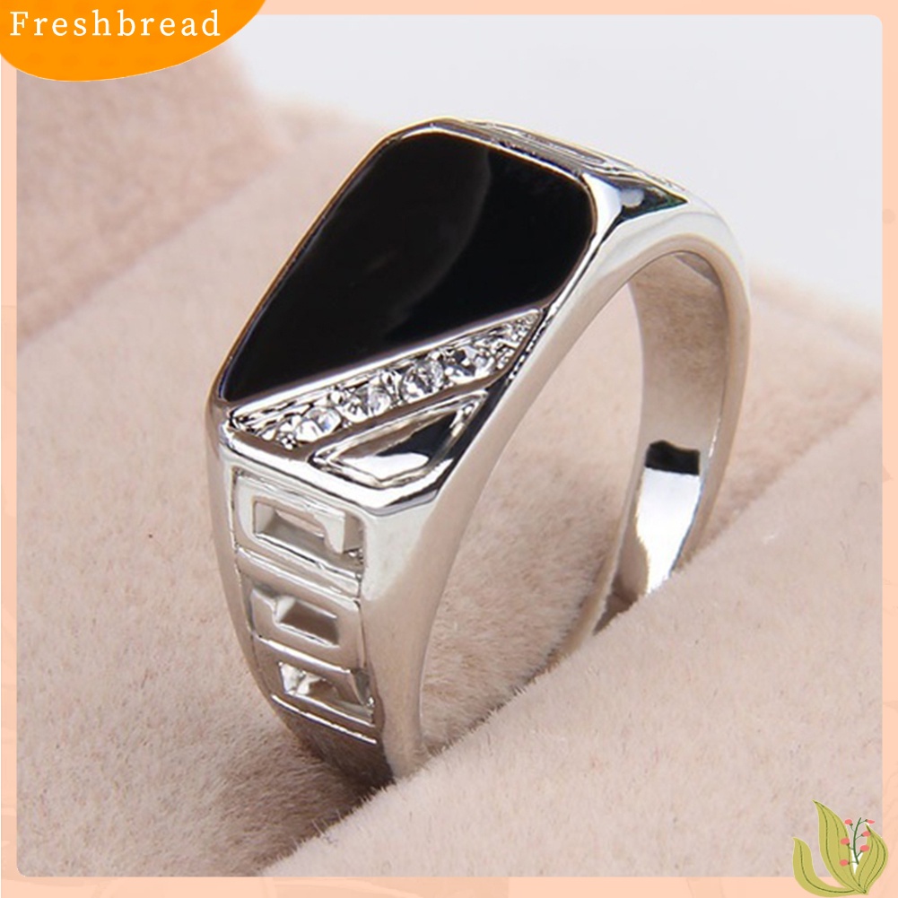 &lt; Freshbread &gt; Fashion Pria Ringkas Segitiga Minyak Drip Berlian Imitasi Pesona Cincin Lebar Jari Band