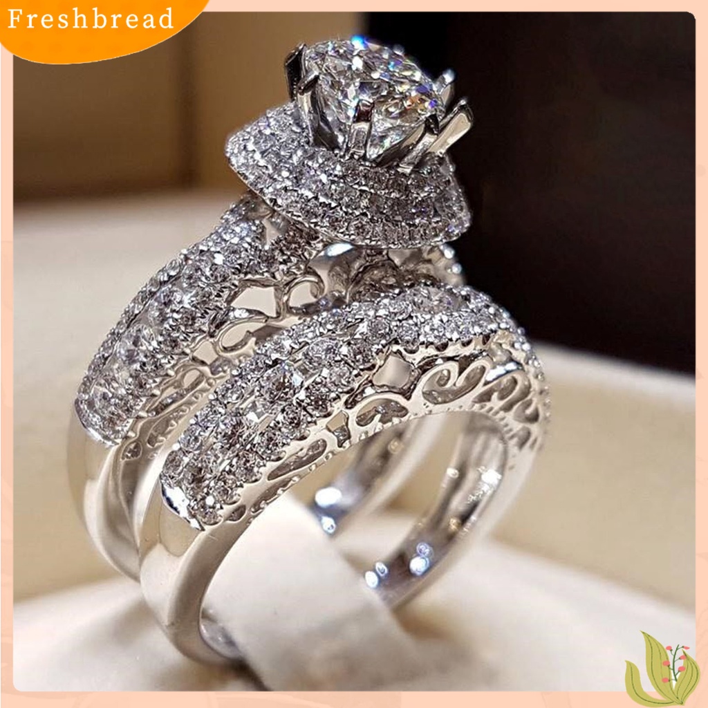 &lt; Freshbread &gt; 1pasang Cincin Couple Shiny Cubic Zirconia Jewelry Electroplated Cincin Indah Untuk Pernikahan