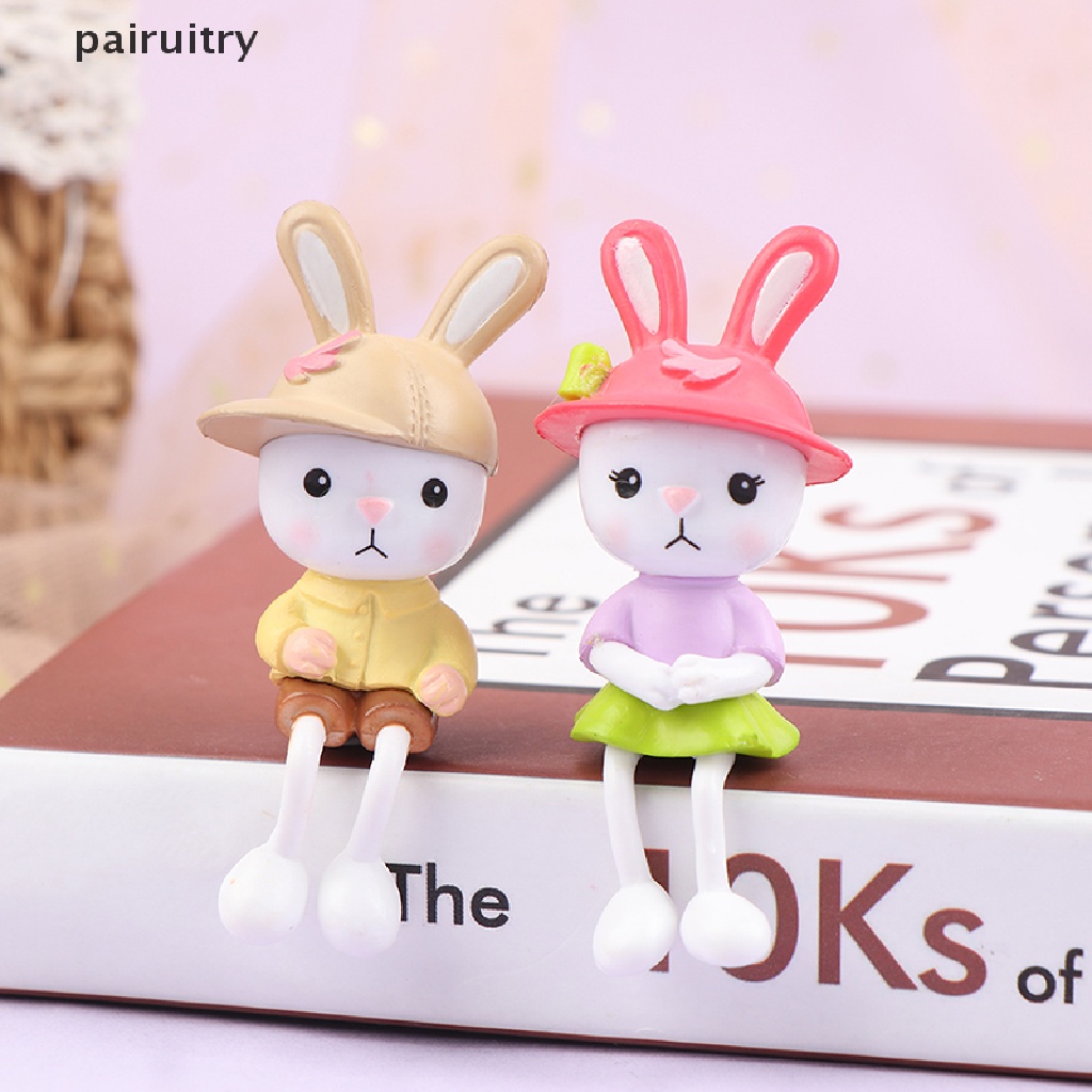 Prt Patung Dekorasi Pemandangan Miniatur Kelinci Kaki Panjang Resin Lucu Home Decor PRT