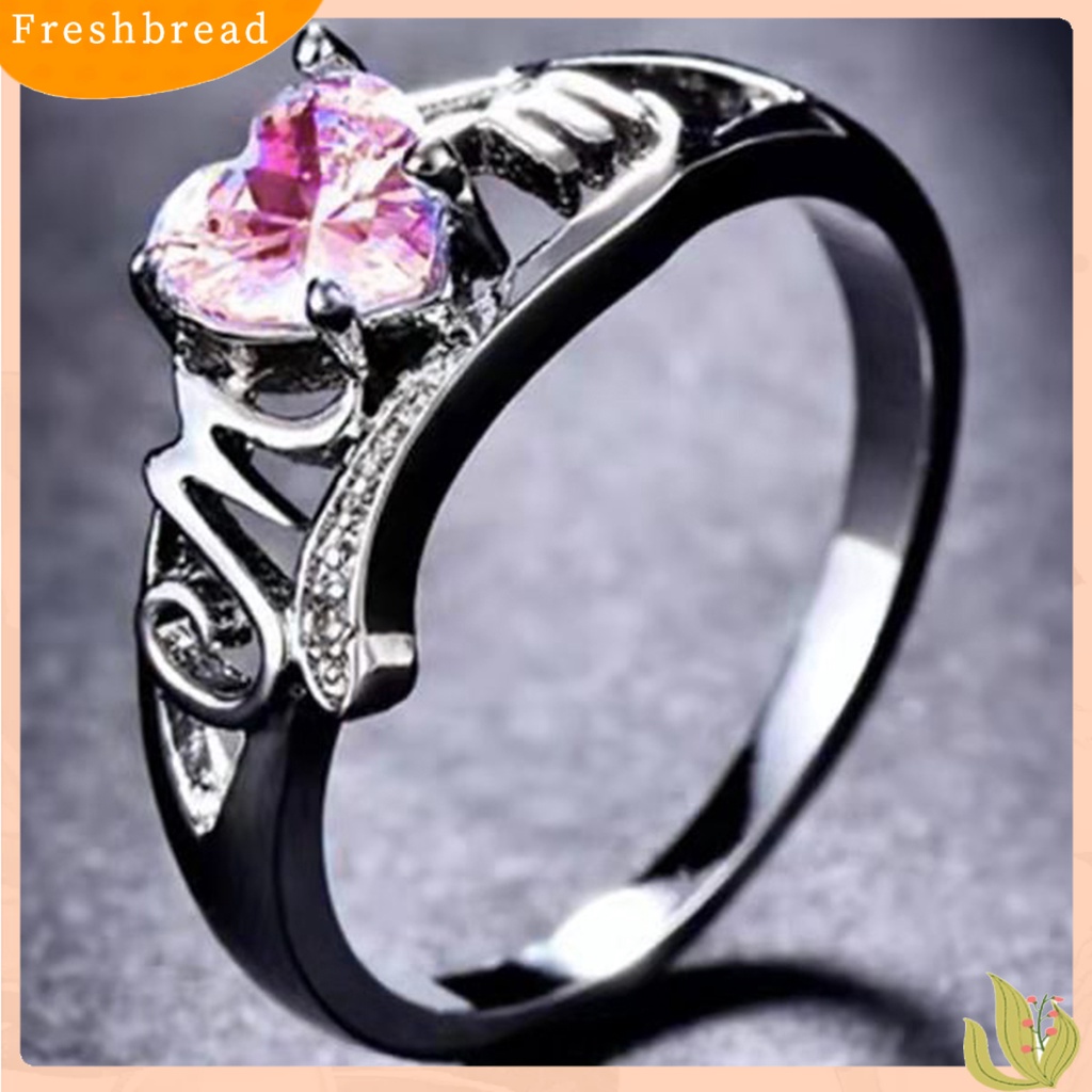 &lt; Freshbread &gt; Wanita Cincin Cinta Hati Electroplated Cubic Zirconia Bentuk Hati Jari Cincin Perhiasan Untuk Pertunangan