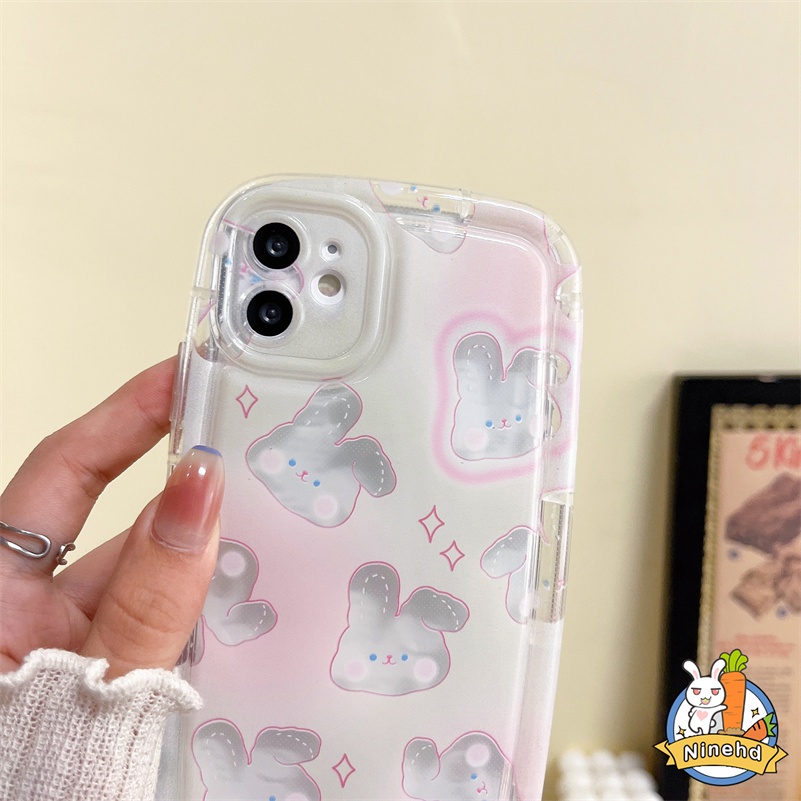 IPHONE Casing Kompatibel Untuk Iphone14 13 12 11 Pro Max X Xr Xs Max8 7 6 6s Plus SE 2020 Pink Powder Blusher Rabbit Casing Ponsel Canggih Bening Airbag Bumper Shockproof Cover Pelindung