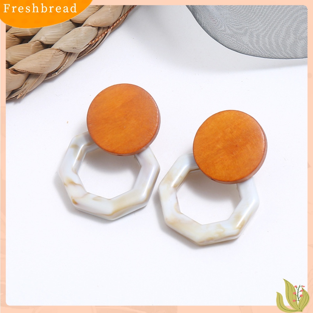 &lt; Freshbread &gt; Fashion Wanita Marble Grain Resin Octagon Menjuntai Ear Stud Earrings Perhiasan Hadiah