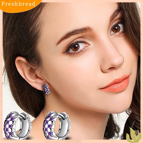 &lt; Freshbread &gt; Wanita Elegan Ungu Cubic Zirconia Ear Hoop Huggie Earrings Perhiasan Hadiah