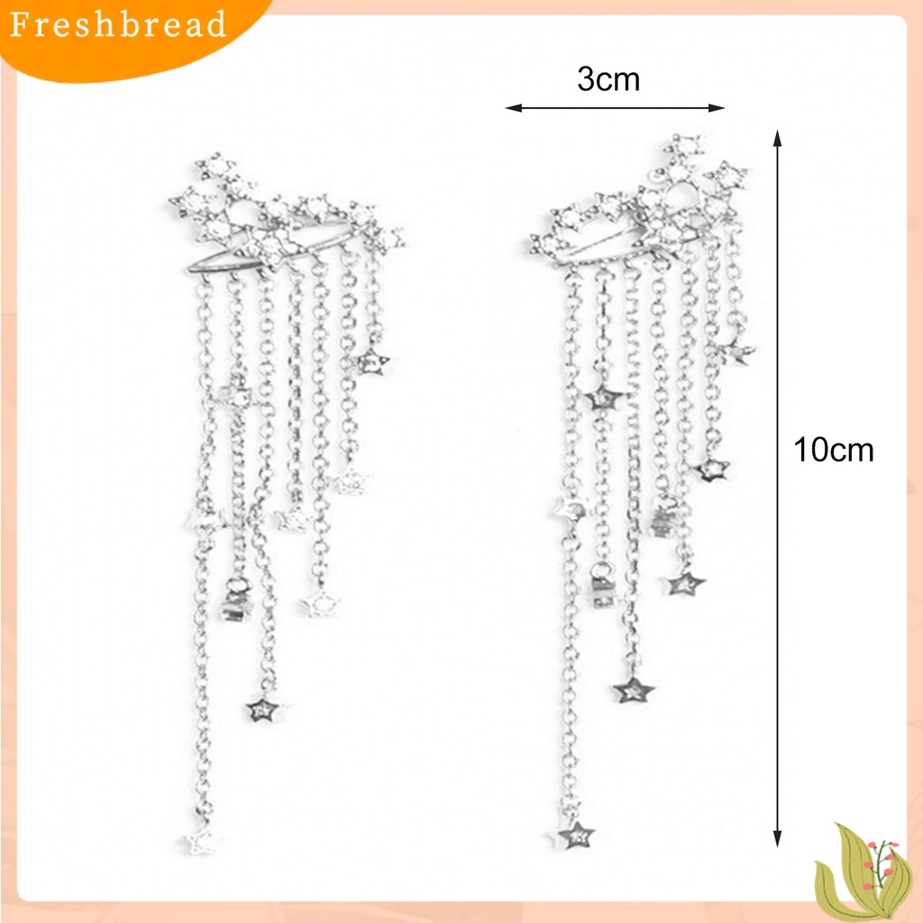 &lt; Freshbread &gt; 1pasang Jaket Anting Wanita Bintang Bersinar Menarik Cantik Rantai Panjang Rumbai Anting Gantung Belakang Untuk Pesta