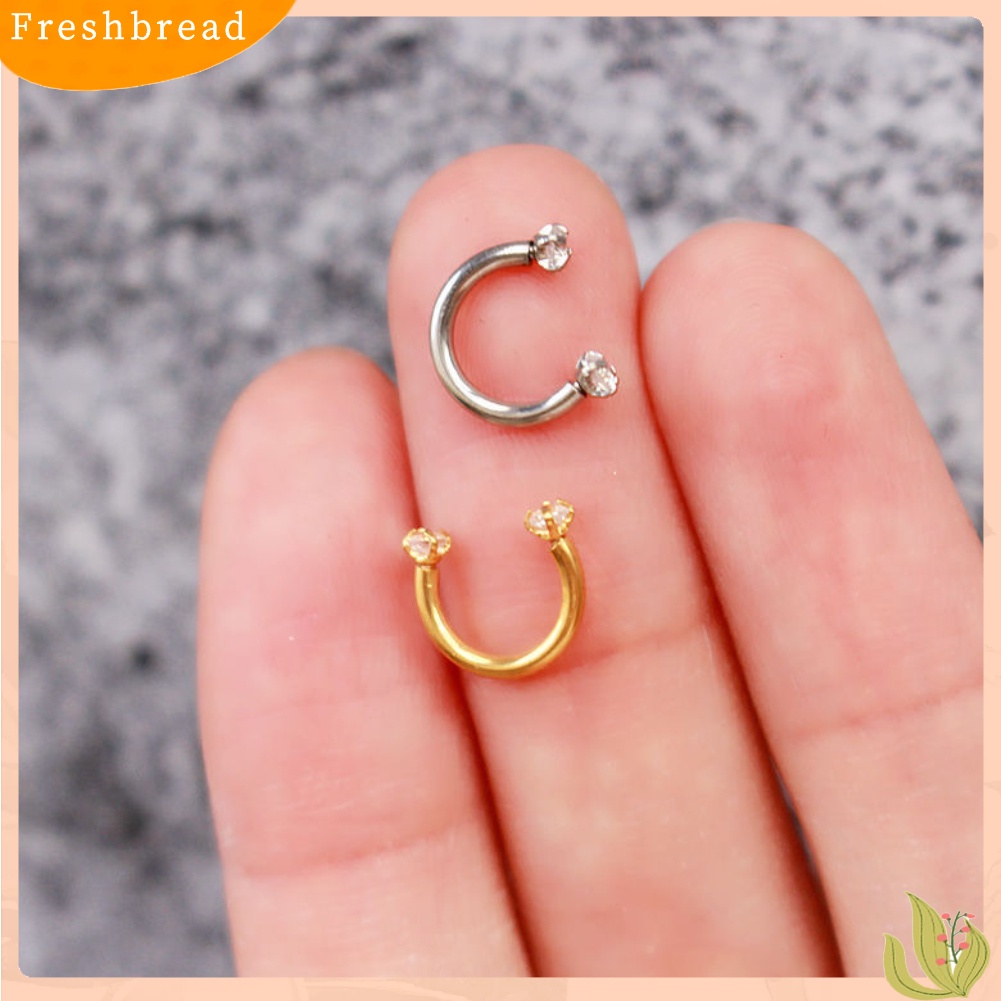 &lt; Freshbread &gt; 1Pc Unisex U Bentuk Berlian Imitasi Sekrup Baja Titanium Telinga Stud Perhiasan Tulang Rawan