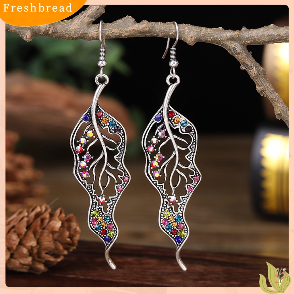 &lt; Freshbread &gt; 1pasang Anting Kait Daun Berwarna Berlian Imitasi Perhiasan Electroplated Tahan Lama Drop Earrings Untuk Pernikahan