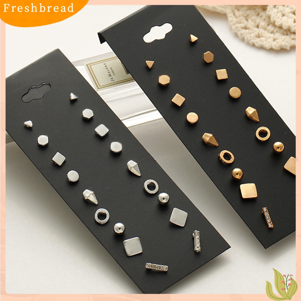 &lt; Freshbread &gt; 9pasang Fashion Wanita Punk Persegi Segitiga Bulat Geometris Stud Anting Set